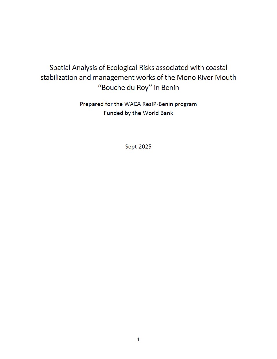 Spatial Analysis of Ecological Risks associated with coastal stabilization and management works of the Mono River Mouth ‘‘Bouche du Roy’’ in Benin